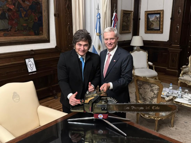 Javier Milei y José Antonio Kast durante su primer encuentro en la Rosada antes de la asunción del mandatario chileno