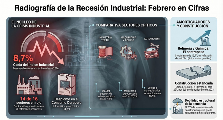 El INDEC confirma 8 meses de caída de la actividad de la industria argentina