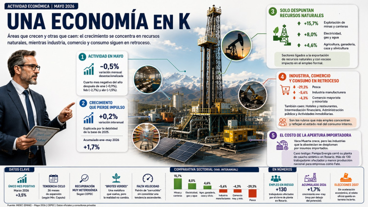 La actividad económica volvió a caer en mayo