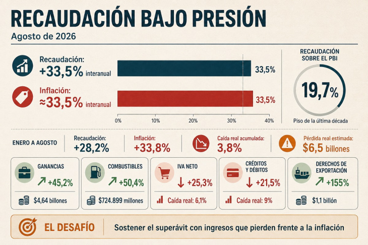 La recaudación sigue perdiendo contra la inflación