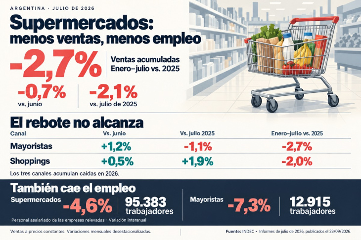 Las ventas de los supermercados no se recuperan y siguen en caída