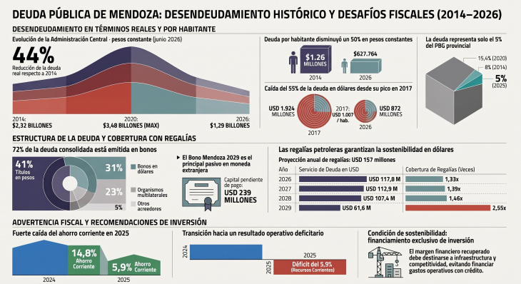 La deuda publica de Mendoza está en sus mínimos históricos