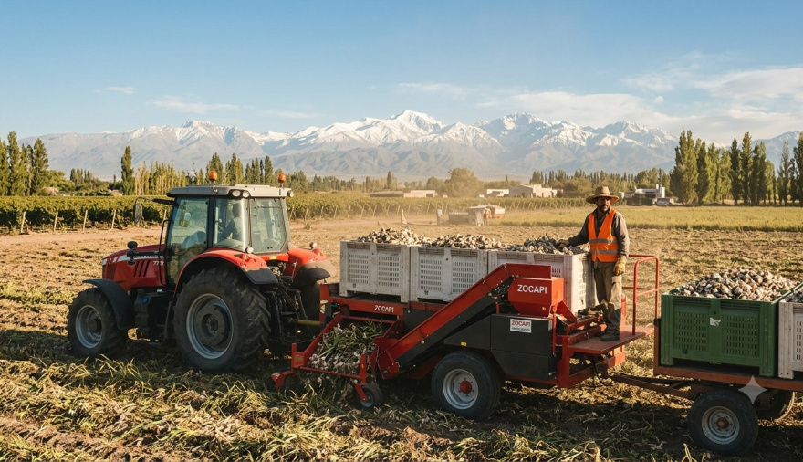 Nueva tecnología para la cosecha de ajo en Mendoza: Agrocosecha incorpora maquinaria Zocapi
