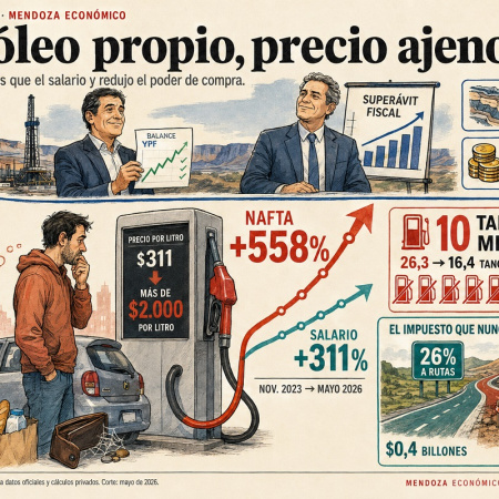 La nafta subió 558% y un salario privado compra diez tanques menos que en 2023